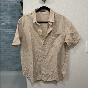 Men's Beige Short Sleeve Button Up Shirt